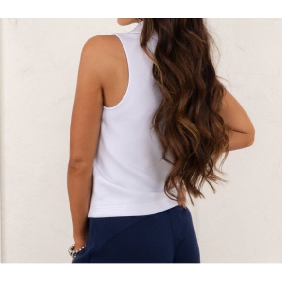 Spanx AirEssentials Polo Tank Vivid White V-Neck Sleeveless Collared Blouse Top - Picture 7 of 12